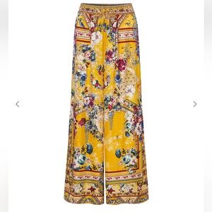 Camilla Yellow 100% Silk  Floral Wide Leg Pant size Small